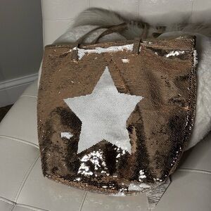Sequin Star Tote Bag - Rose Gold and White